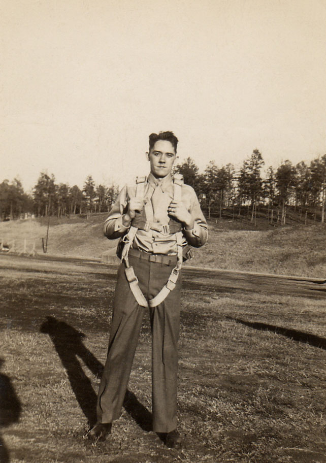 James Rodier in his parachute harness.